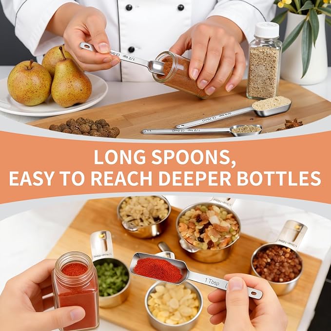 EWFEN Measuring Cups and Spoons Set, 7 Stainless Steel Nesting Measuring Cups & - Image 5