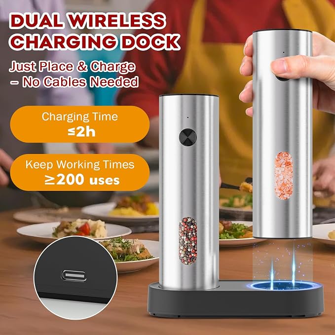 Electric Salt and Pepper Grinder Set: Automatic Rechargeable Salt and Pepper - Image 3