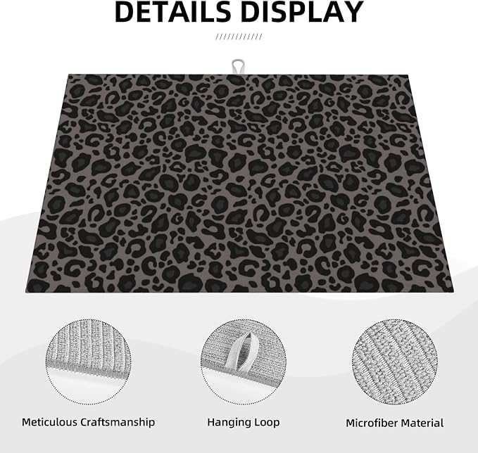 Black Grey Leopard Print Dish Drying Mat Cheetah Wild Animal Dark Skin Drying - Image 2