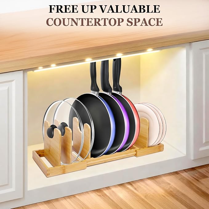 Bamboo Pot Lid Organizer, Pots and Pans Organizer Inside Cabinet, Pot Lids - Image 5