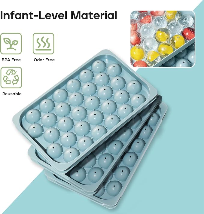 Ice Cube Trays with Lid and Bin, 0.8 IN Small Round Ice Cube Mold - Image 3