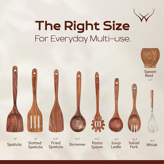 9 Pcs Teak Wooden Spoons for Cooking - Image 3
