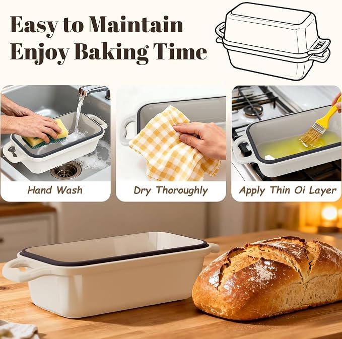 Enameled Cast Iron Sourdough Bread Dutch Oven, Cast Iron Loaf Bread Pan - Image 8