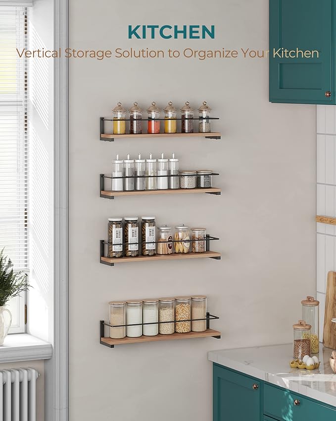 OROPY Spice Rack Wall Mounted, Rustic Wood Hanging Rack - Image 3