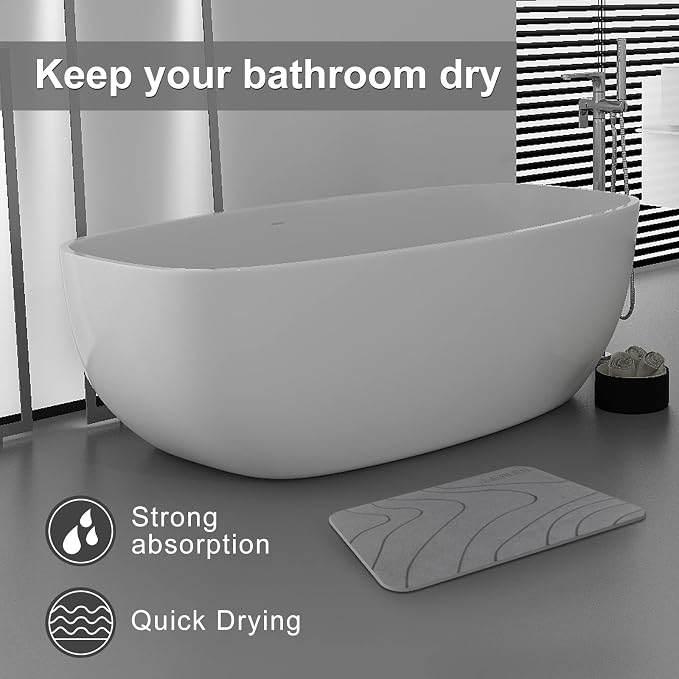 JUERLEN 2 Pack Diatomaceous Earth Shower Mat, Stone Bath Mat, Nonslip Super - Image 6