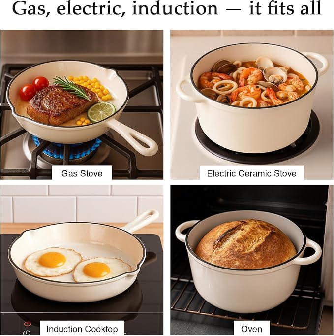 QuliMetal Nonstick Enameled Cast Iron Cookware Set, 4-Pcs Pots and Pans - Image 3