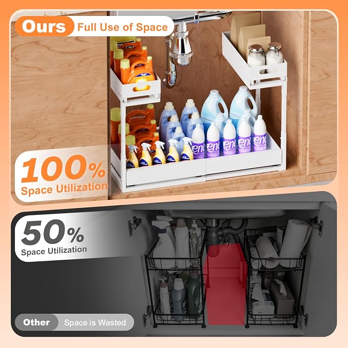 Upgrade 1 Pack Expandable Under Sink Organizers and Storage, 2 Tier Metal Pull - Image 4