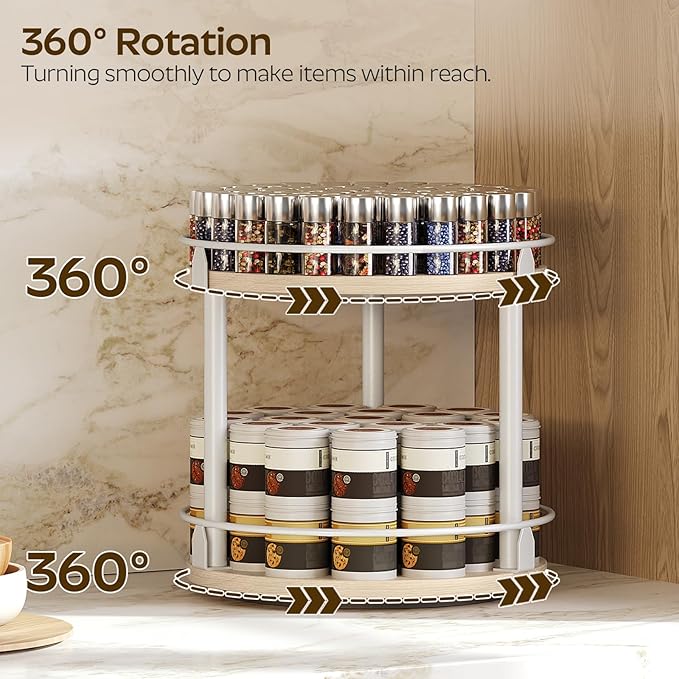YATINEY Lazy Susan Organizer, Rotating Spice Rack, 2 Tier Spice Turntable - Image 3
