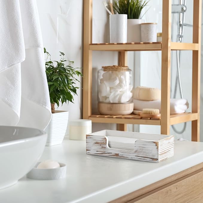 Paper Towel Dispenser Countertop, Retro White Wood Bathroom Paper Towel Holder - Image 5