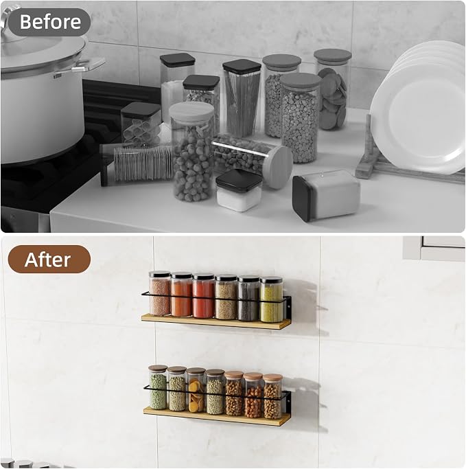 Spice Rack, Self-Adhesive or drilling, Rustic Style Hanging Spice Rack - Image 3