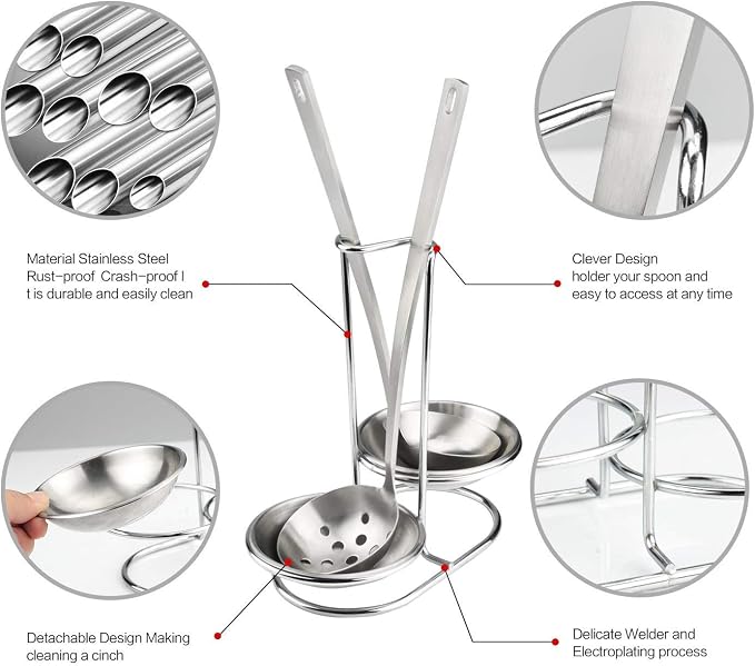 304 Stainless Steel Double Ladles Holder Vertical Spoon Rest Cooking Utensils - Image 3