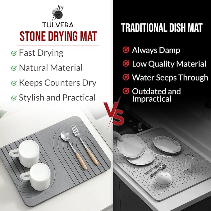 Stone Dish Drying Mat for Kitchen Counter – Diatomaceous Earth Drying Mat | - Image 3