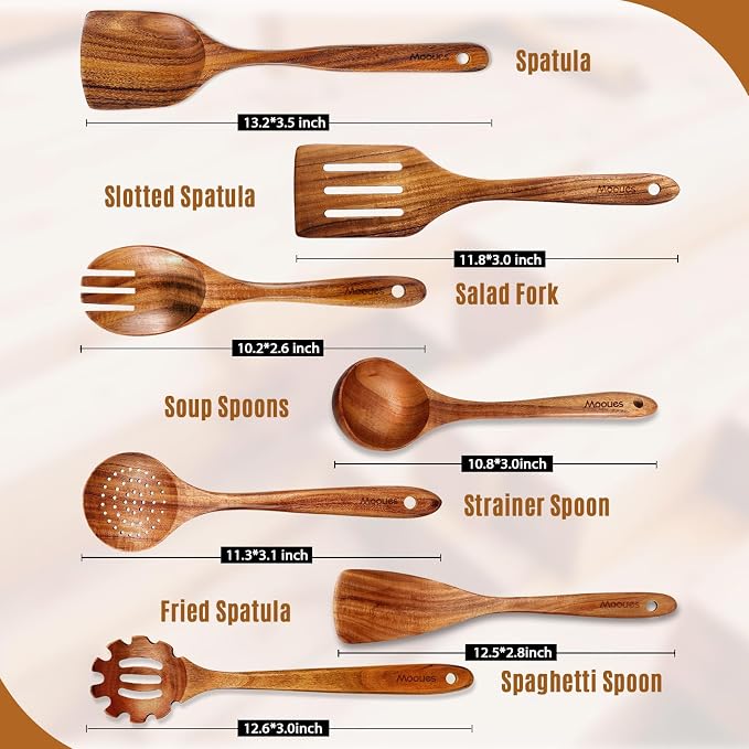 Mooues Wooden Spoons for Cooking, Wooden Utensils for Cooking Natural Teak - Image 6