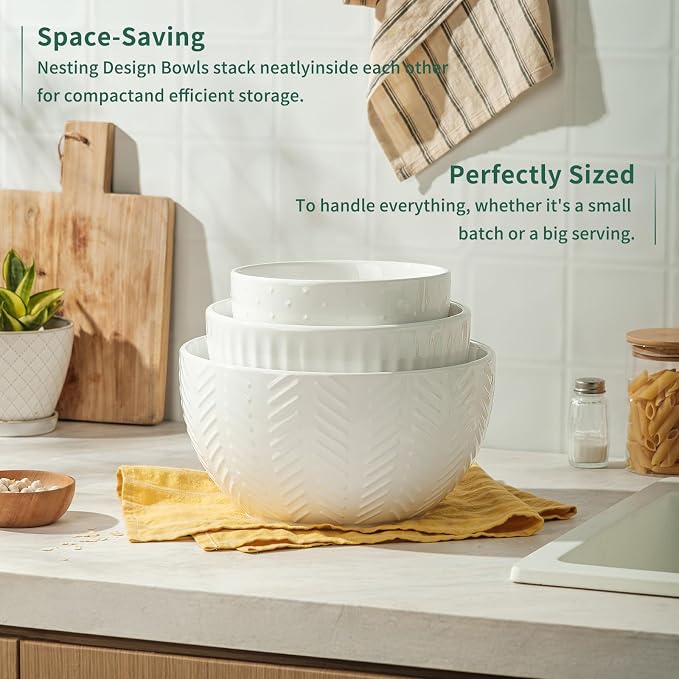 HAPPY KIT Ceramic Mixing Bowls Set, Nesting Bowls Set - Image 7
