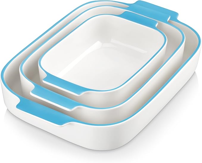 MALACASA Casserole Dishes for Oven, Ceramic Baking Dishes Set of 3, Rectangular by MALACASA