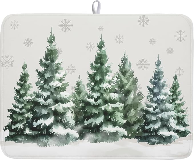 Winter Pine Tree Dish Drying Mat by Kawani
