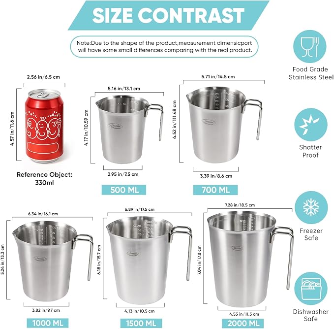Newness 5 Pack Stainless Steel Measuring Cups Set Metal Measuring Cup - Image 5