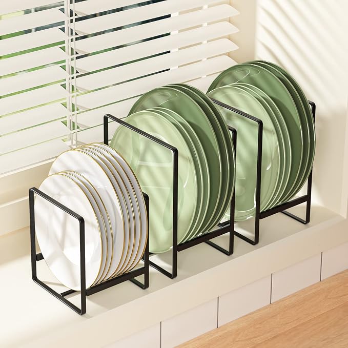 2 Pack Large Plate Holders Organizers Upright Cabinet Dish Drying Racks Metal - Image 3