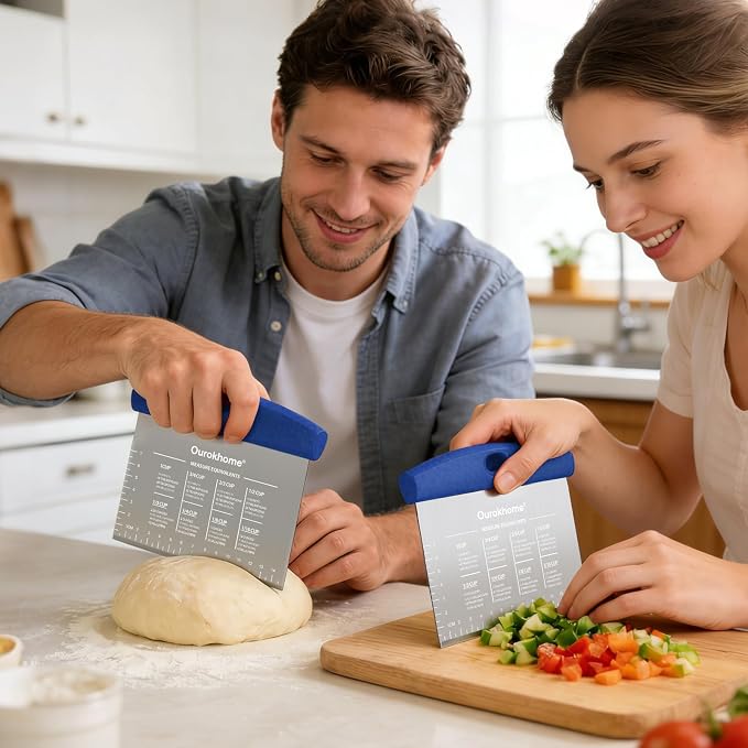 Ourokhome 2 Pack Bench Scraper Dough Cutter, Stainless Steel Dough Scraper - Image 8