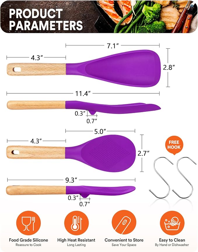 Cooking Spoon and Rice Scooper for Nonstick Cookwares, Wood Handle Spoon for - Image 2
