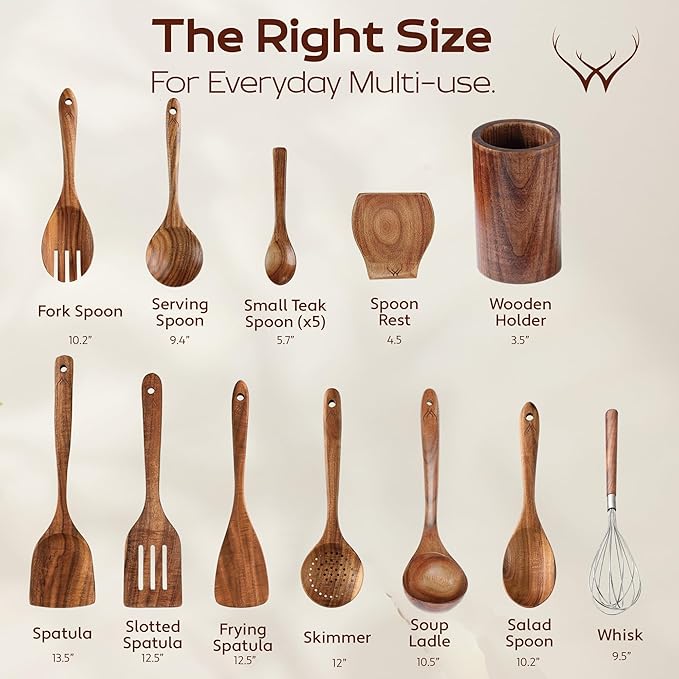 16 Pcs Teak Wooden Cooking Utensils Set – Premium Teak Wooden Utensil Set - Image 4