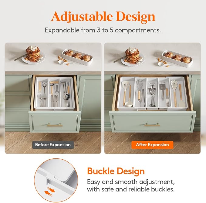 Lifewit Utensil Organizer for Kitchen Drawers, Expandable Cooking Utensil Tray - Image 4