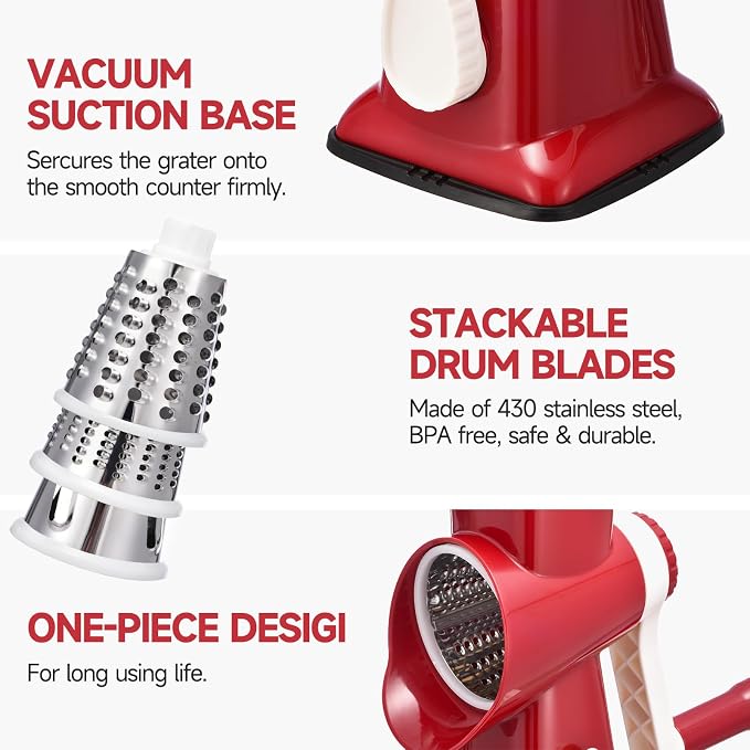 Rotary Cheese Grater with Handle Kitchen Shredder Slicer Grater Slicer Ice - Image 6