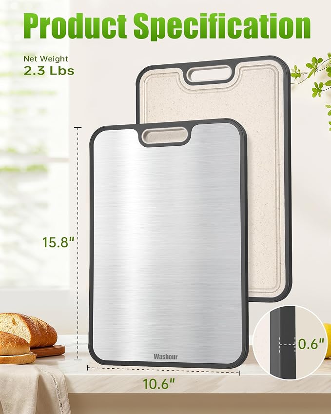 Titanium Cutting Boards for Kitchen, Non Toxic 2-in-1 Cutting Board Double Sided - Image 7