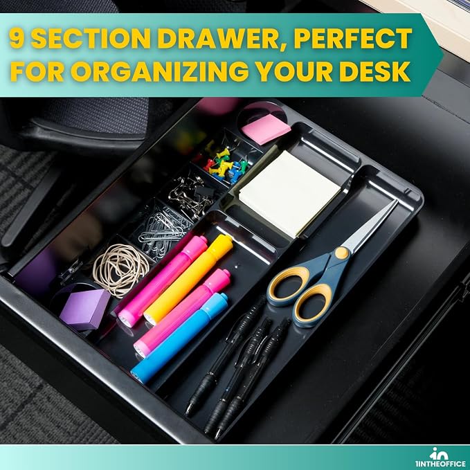 1InTheOffice Desk Drawer Organizer 9-compartment Drawer Tray Organizer - Image 8