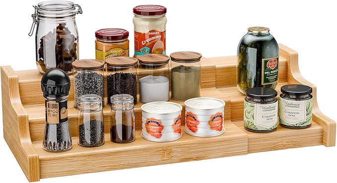 Simple Trending Spice Rack Kitchen Cabinet Organizer, 3 Tier Bamboo Expandable by SimpleTrending