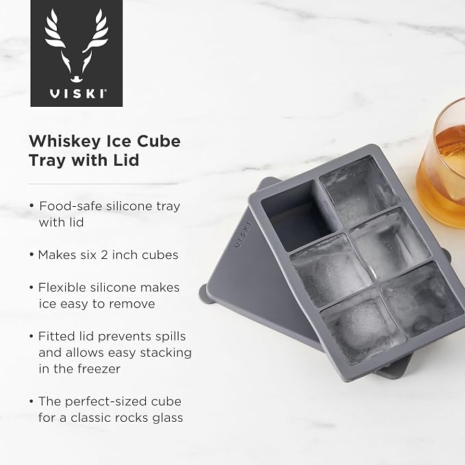 Viski Ice Cube Tray with Lid, Easy Release Large Silicone Mold, 2 Inch Ice Cubes - Image 2