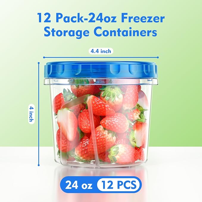BiuLeon 12 Pack-24oz Freezer Storage Containers, Plastic Food Storage Containers - Image 2