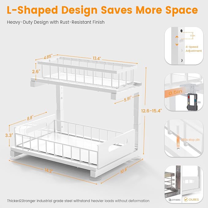 Under Sink Organizer, Heavy Duty Metal Pull Out Cabinet Organizer Slide Out - Image 5