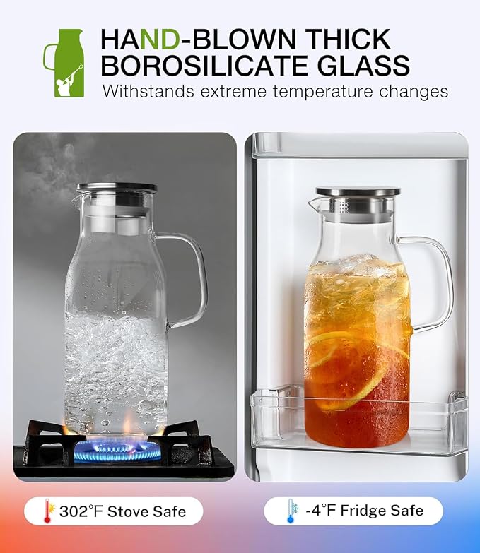LUNA&MANTHA Glass Pitcher, 2 Liter 68oz Water Pitcher - Image 4