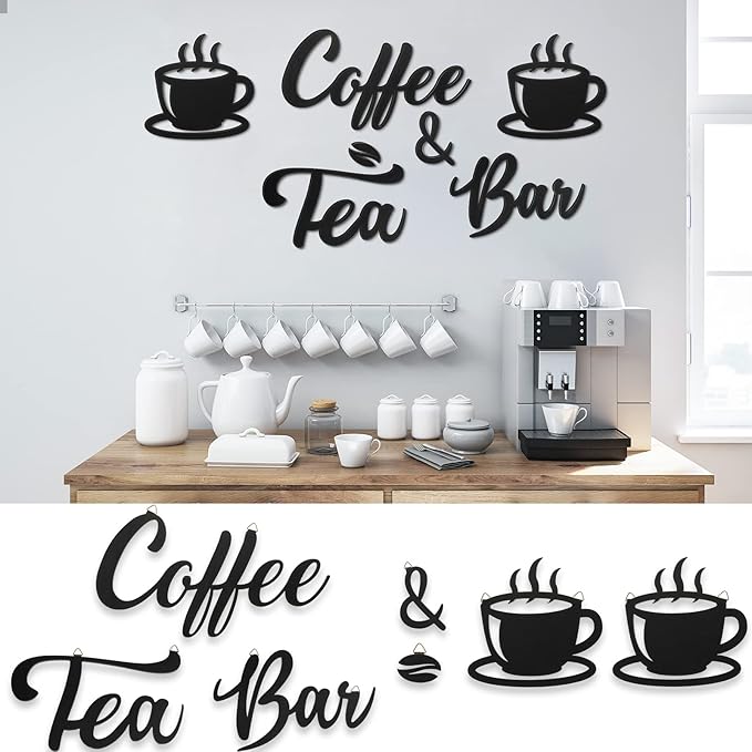 Queekay 7 Pieces Coffee Bar Sign Rustic Wall Decor Art Wooden Sign by Queekay