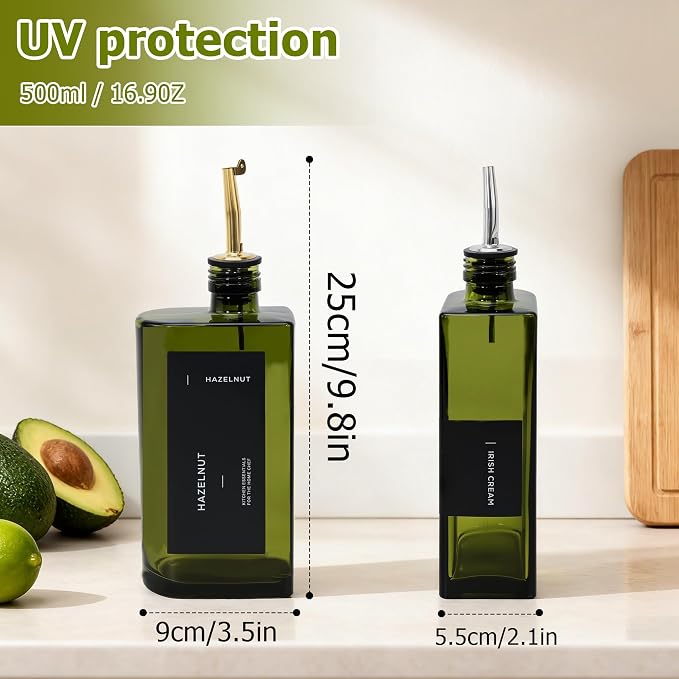R DRURLCD Green Glass Olive Oil Dispenser, 16.9oz/500ml Curved Cooking Oil and - Image 3