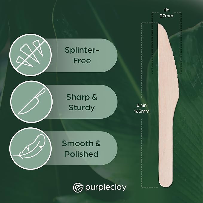 PURPLECLAY Wooden Knives Disposable – 300 Piece Wood Compostable Knives - Image 4