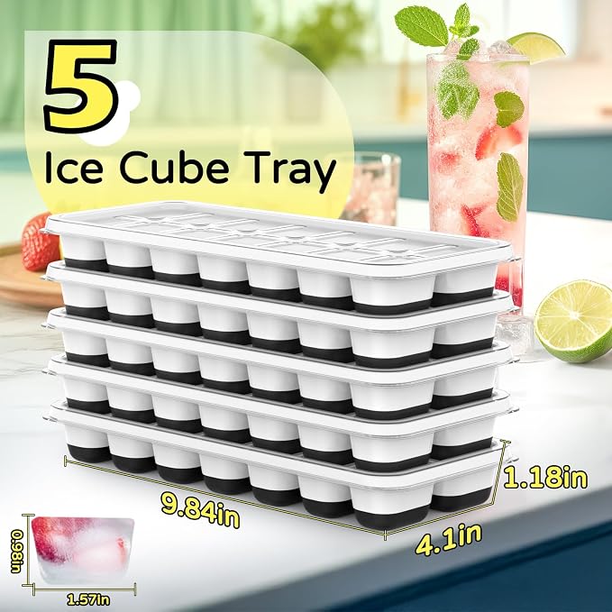 Ice Cube Tray 5 Pack, Stackable Silicone Ice Cube Trays - Image 2