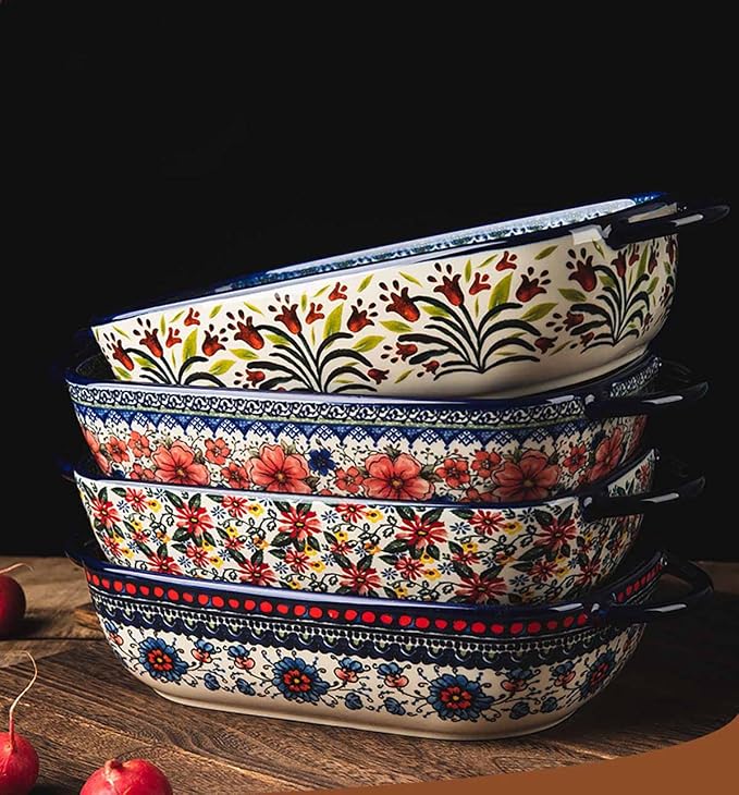 Red Daisy Flower Vintage Style Ceramic Bakeware Casserole Dish Baking Pan - Image 7