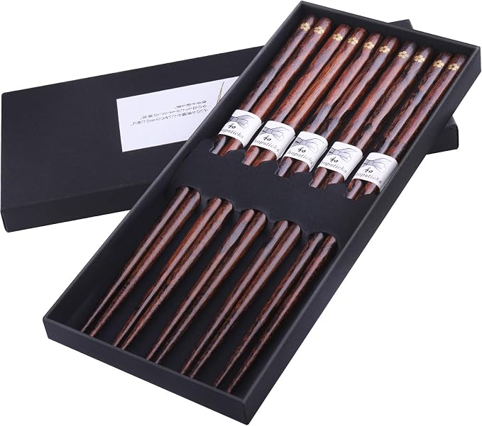 GLAMFIELDS Reusable Chopsticks Japanese Natural Wooden Classic Style 5 Pairs by GLAMFIELDS