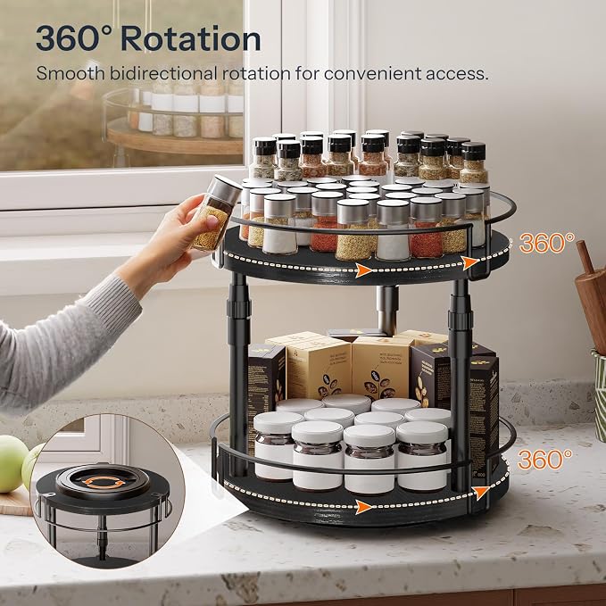 HOOBRO Lazy Susan Organizer Spice Rack, 2-Tier Height Adjustable Rotating Lazy - Image 4