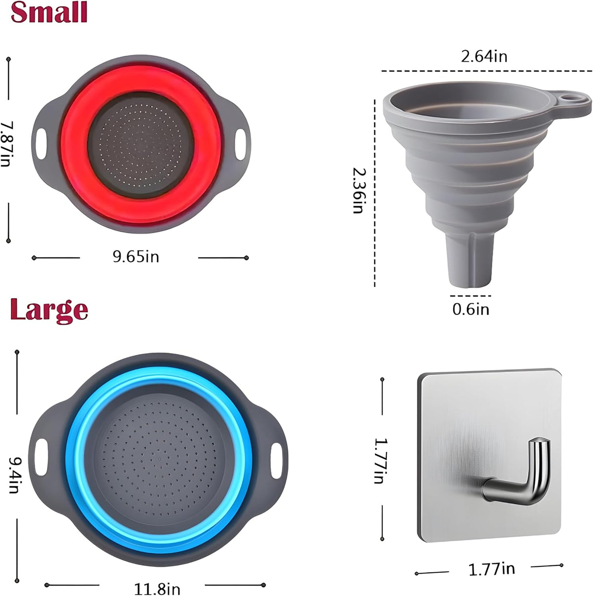 UVB Collapsible Colander Set, Space-Saving Foldable Kitchen Strainer