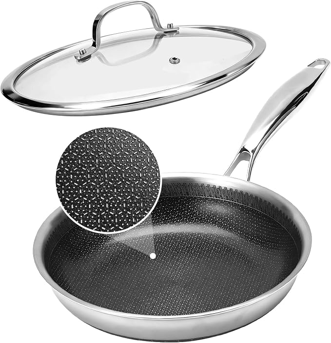 10 Inch Tri-Ply Stainless Steel Hybrid Frying Pan by Cookingmorerejoicingmore