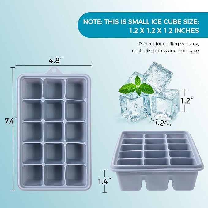 Silicone Ice Cube Trays with Lids 3-Pack, 15-Cavity Ice Tray Set - Image 5