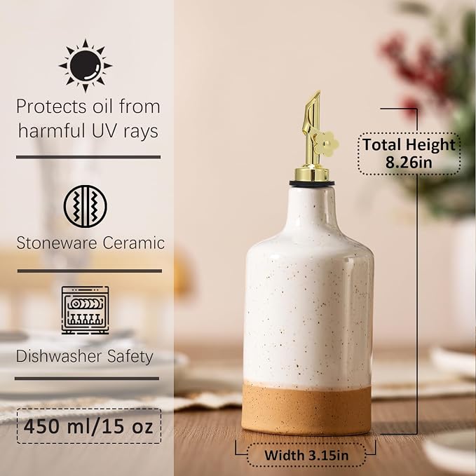 HOMCDALY Ceramic Olive Oil Dispenser Bottle, 16oz Oil Dispenser Bottle - Image 3