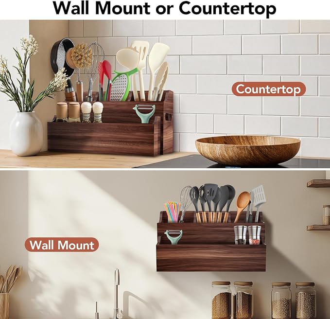 Wooden Kitchen Utensil Holder for Countertop, Large Utensil Organizer - Image 6