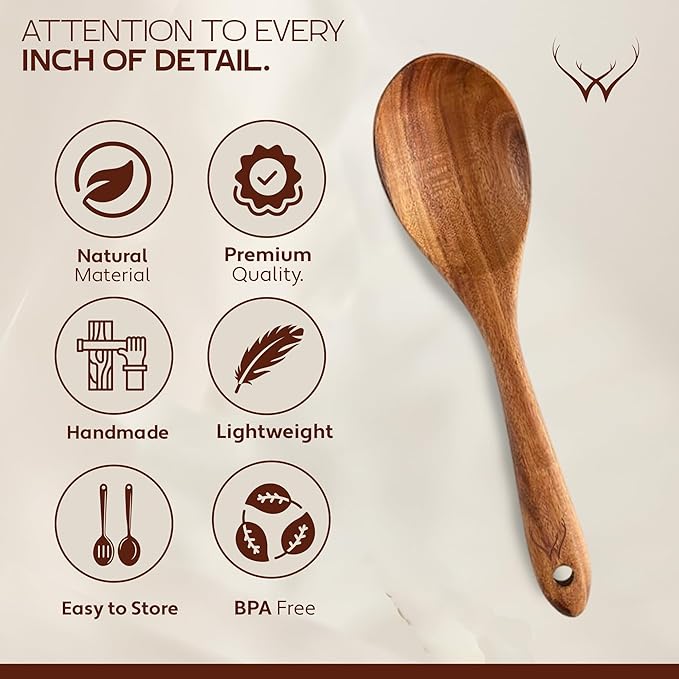 7 Pcs Teak Wooden Kitchen Utensils – Handcrafted Wooden Cooking Utensils Set - Image 6