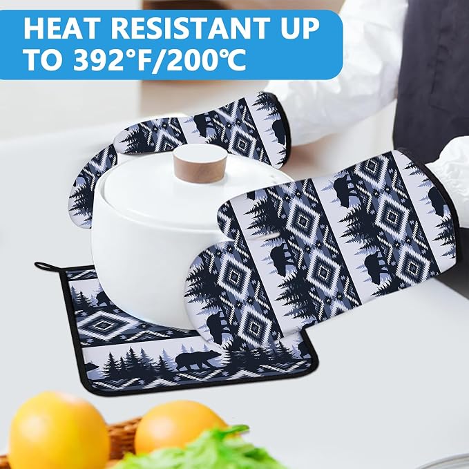 Vintage Rustic Bear Oven Mitts and Pot Holders Sets Heat Resistant 4Pcs - Image 5