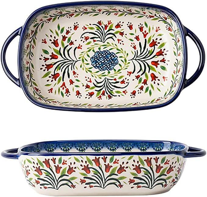 Vintage Style Tulip Flower Pattern Ceramic Bakeware Casserole Dish Baking Pan by Bicuzat
