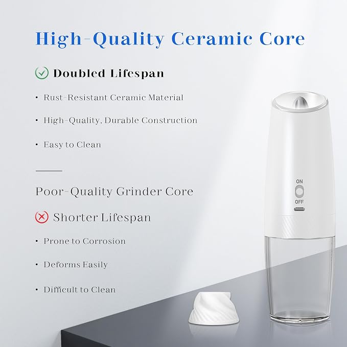 UNNEES Rechargeable Electric Salt and Pepper Grinder Set, Gravity Activated - Image 4